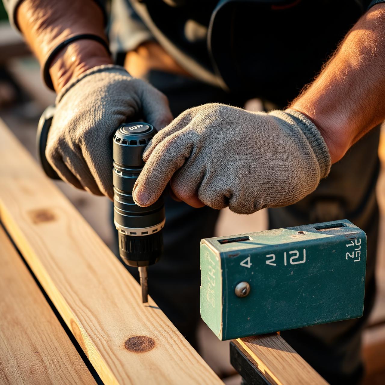 Carpenter installing deck framing in Columbus