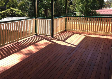 Hardwood deck with timber railing in Upper Arlington