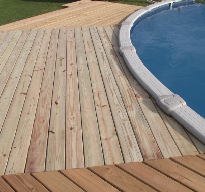 Wood deck around an above-ground pool in Westerville