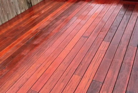 Refinished red mahogany deck boards in Bexley